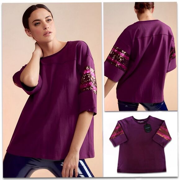 ⚠️SOLD🧘‍♀️4/13/25⚠️NWT Cynthia Rowley Sequin Football Jersey Rugby Shirt - Picture 11 of 11